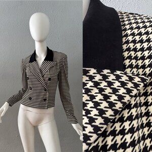 Vintage 90s Classic Houndstooth Cropped Blazer Suit Jacket M